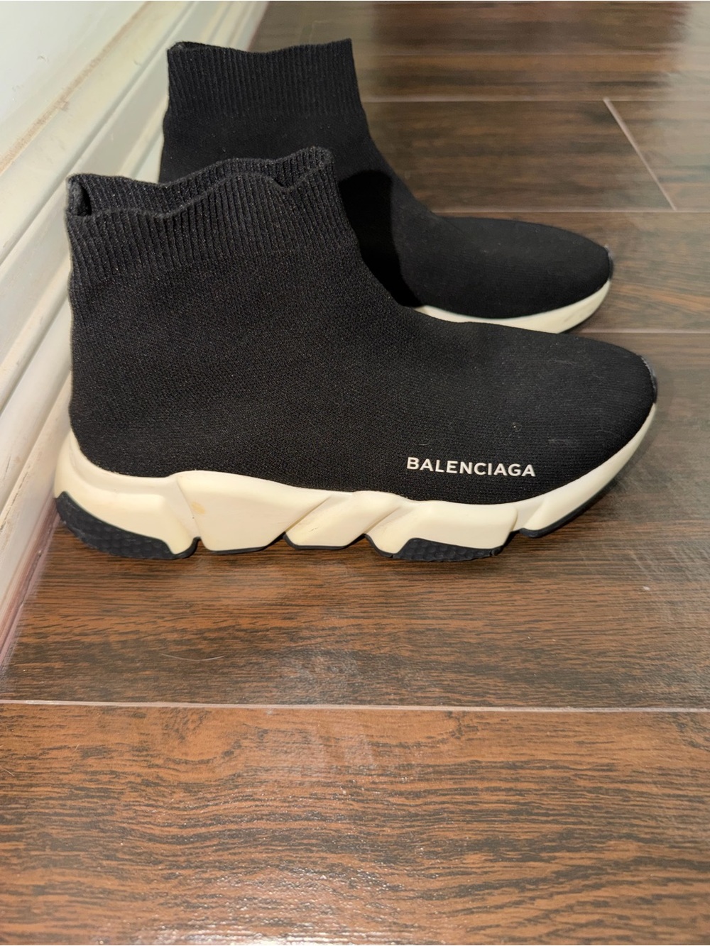 Balenciaga Black Knit Sock Sneaker with Off-White Sole